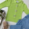 Cropped Feminino Gola Polo com Broche Verde Lima - Fernanda Ramos Store