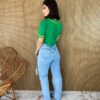 Cropped Feminino Manga Curta com Botões Verde e Amarelo - Fernanda Ramos Store