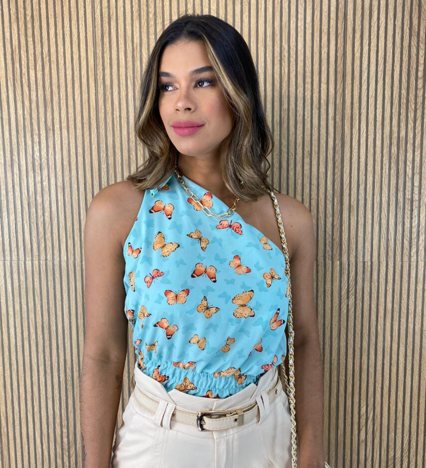 Cropped Feminino Mula Manca Estampa Borboletas Azul - Fernanda Ramos Store
