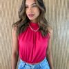 Cropped Feminino sem Bojo com Gola Pink - Fernanda Ramos Store