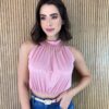 Cropped Feminino sem Bojo com Gola Rosa - Fernanda Ramos Store