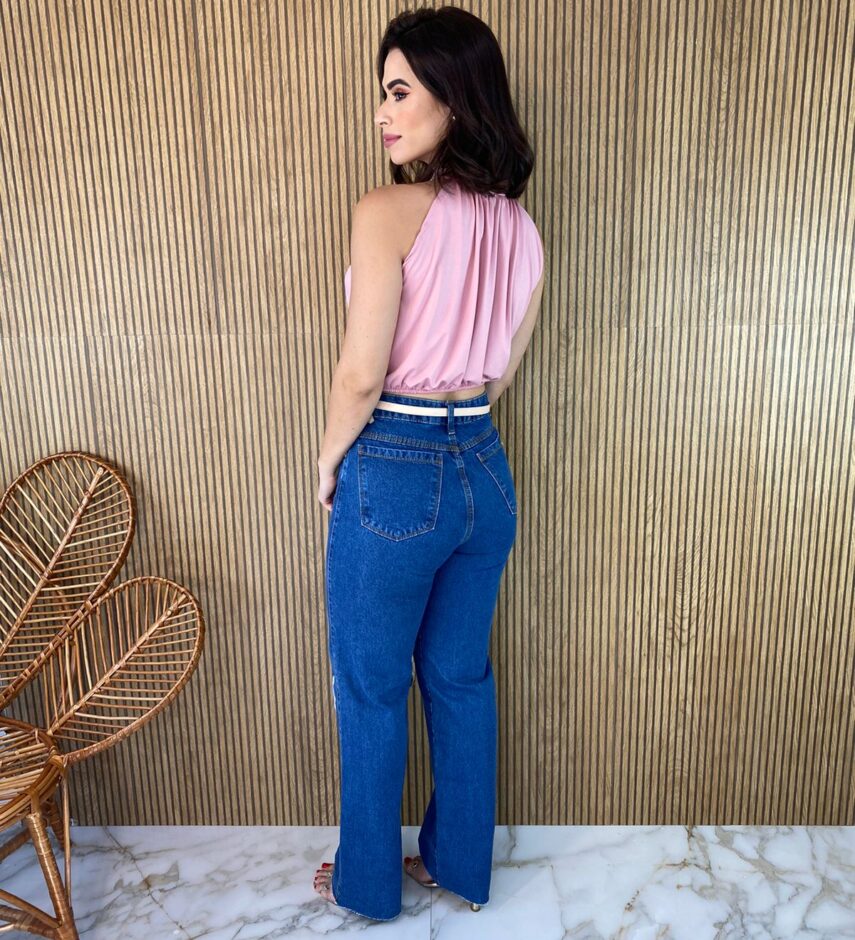 Cropped Feminino sem Bojo com Gola Rosa - Fernanda Ramos Store