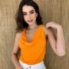 Cropped Feminino sem Bojo com Zíper Atrás Laranja - Fernanda Ramos Store