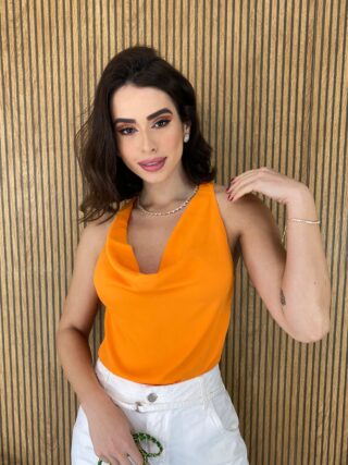 Cropped Feminino sem Bojo com Zíper Atrás Laranja - Fernanda Ramos Store