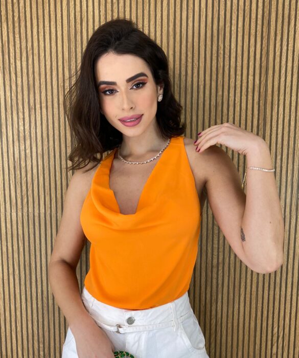 Cropped Feminino sem Bojo com Zíper Atrás Laranja - Fernanda Ramos Store