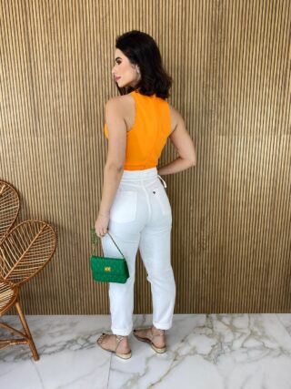 Cropped Feminino sem Bojo com Zíper Atrás Laranja - Fernanda Ramos Store