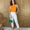 Cropped Feminino sem Bojo com Zíper Atrás Laranja - Fernanda Ramos Store