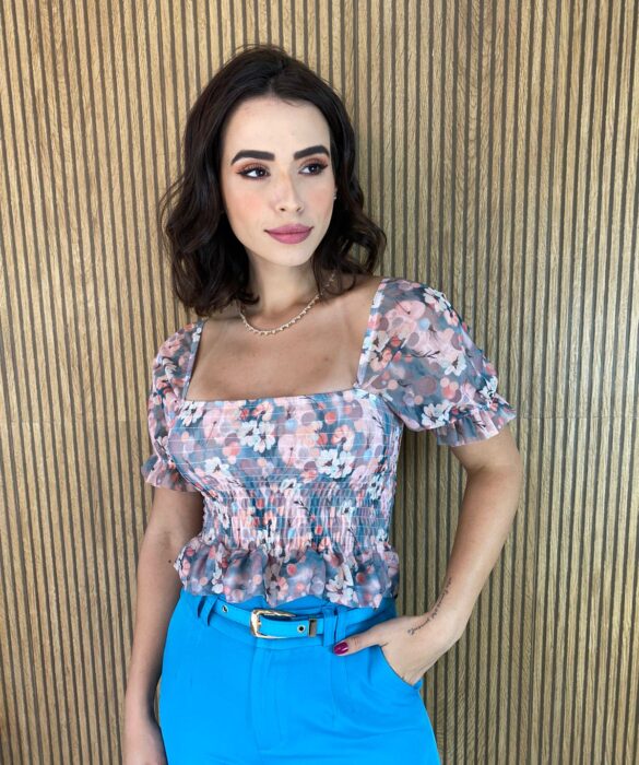 Cropped Feminino sem Bojo em Lastex Estampa Borboletas Fernanda Ramos Store