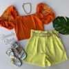 Cropped Feminino sem Bojo Laranja Detalhe em Amarelo Fernanda Ramos Store