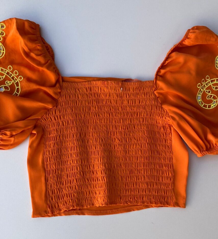 Cropped Feminino sem Bojo Laranja Detalhe em Amarelo - Fernanda Ramos Store