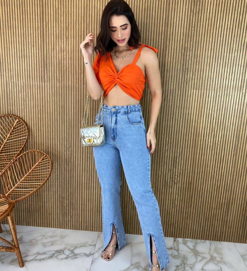 Cropped Feminino sem Bojo Lastex Atrás Coral - Fernanda Ramos Store