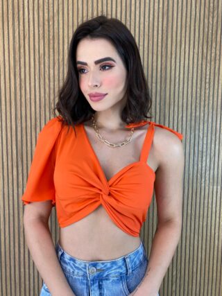 Cropped Feminino sem Bojo Lastex Atrás Coral - Fernanda Ramos Store