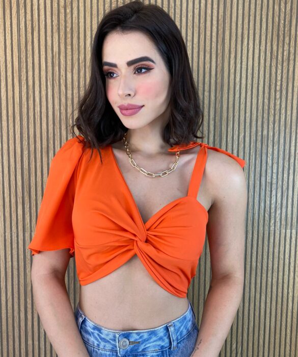 Cropped Feminino sem Bojo Lastex Atrás Coral - Fernanda Ramos Store