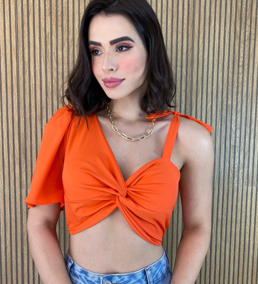 Cropped Feminino sem Bojo Lastex Atrás Coral - Fernanda Ramos Store