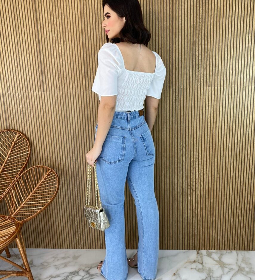 Cropped Feminino sem Bojo Manga Curta Branco - Fernanda Ramos Store