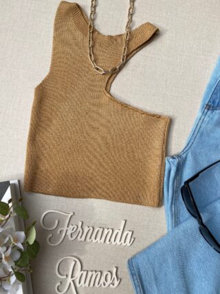 Cropped Feminino sem Bojo Modal com Abertura Bege - Fernanda Ramos Store