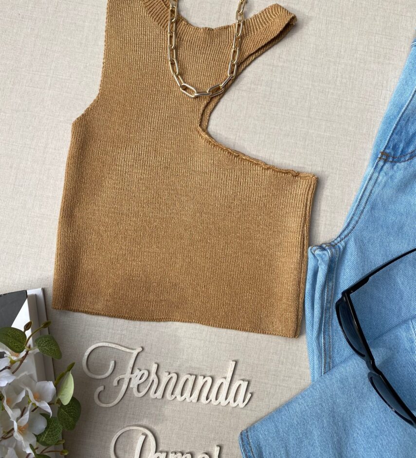 Cropped Feminino sem Bojo Modal com Abertura Bege - Fernanda Ramos Store
