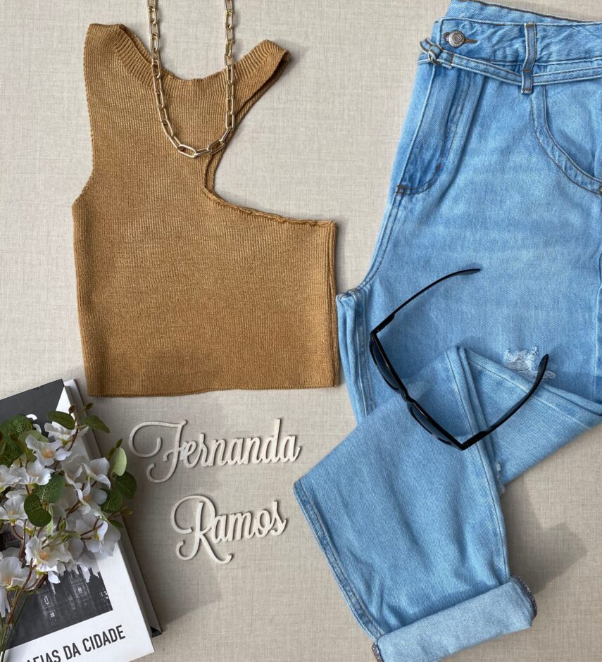 Cropped Feminino sem Bojo Modal com Abertura Bege - Fernanda Ramos Store