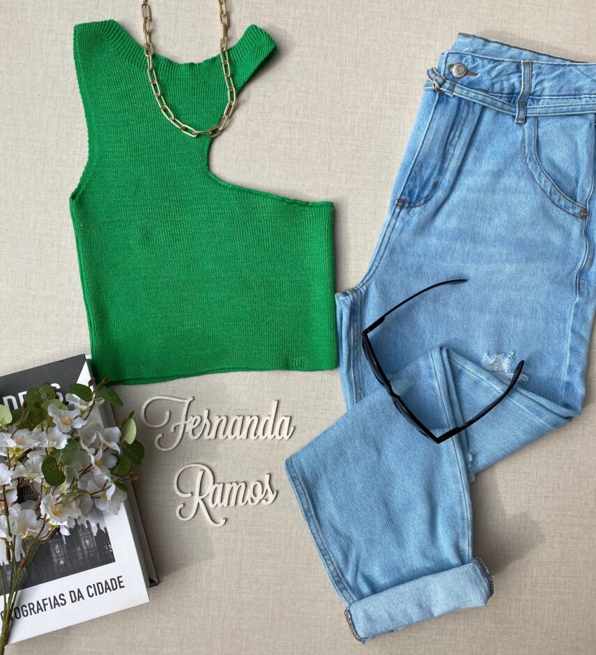 Cropped Feminino sem Bojo Modal com Abertura Verde - Fernanda Ramos Store