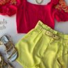 Cropped Feminino sem Bojo Pink Detalhe em Verde Lima - Fernanda Ramos Store