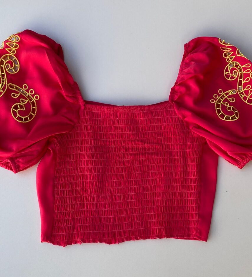 Cropped Feminino sem Bojo Pink Detalhe em Verde Lima - Fernanda Ramos Store