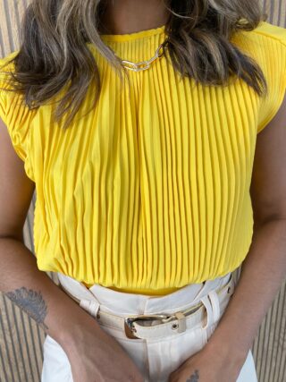 Cropped Feminino sem Bojo Plissado Amarelo - Fernanda Ramos Store