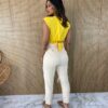 Cropped Feminino sem Bojo Plissado Amarelo - Fernanda Ramos Store