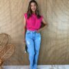 Cropped Feminino sem Bojo Plissado Pink Fernanda Ramos Store