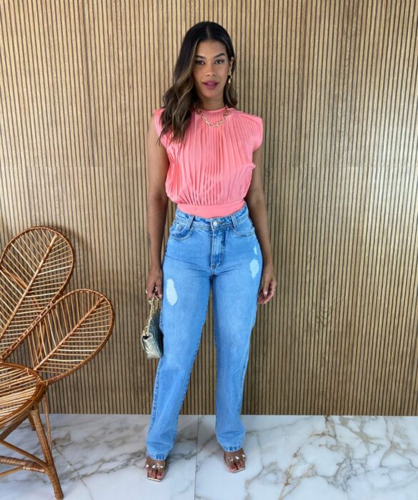 Cropped Feminino sem Bojo Plissado Rosa Fernanda Ramos Store