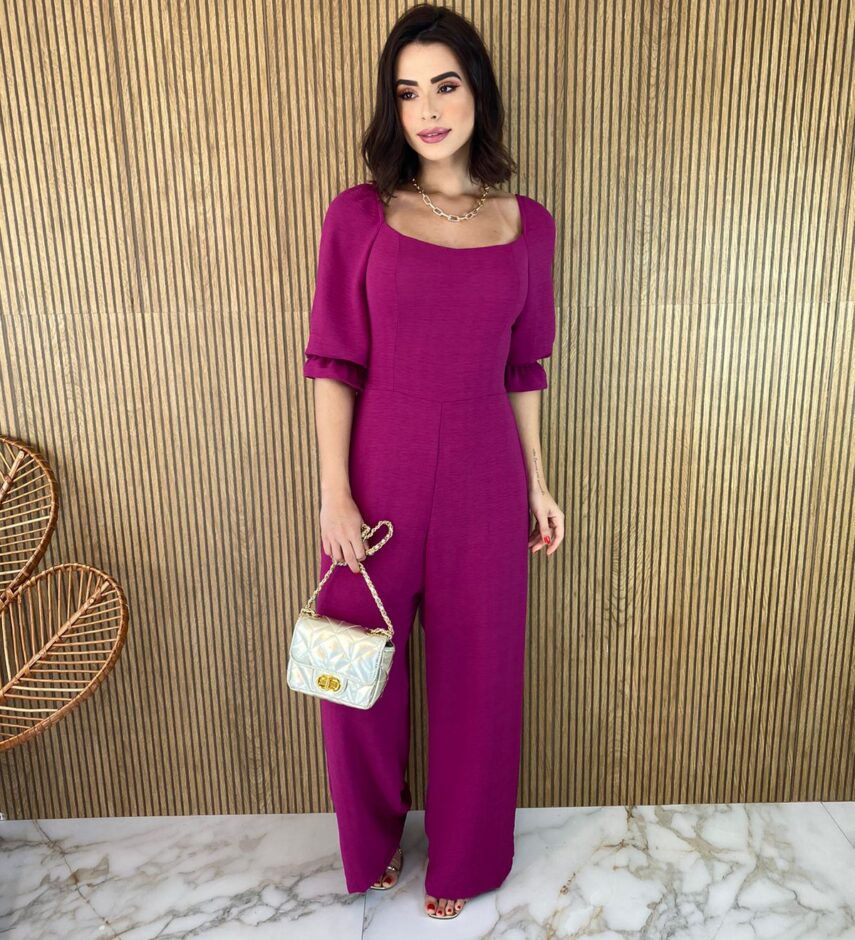fernandaramosstore com br macacao feminino manga curta com bojo e amarracao fucsia 1