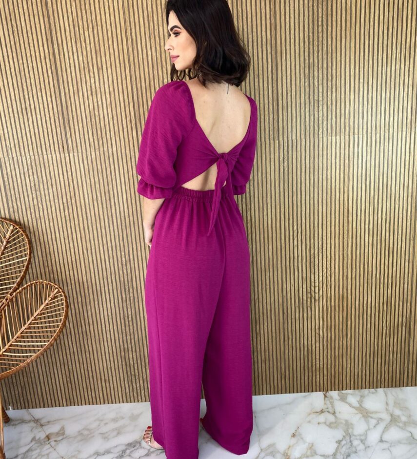 fernandaramosstore com br macacao feminino manga curta com bojo e amarracao fucsia 2