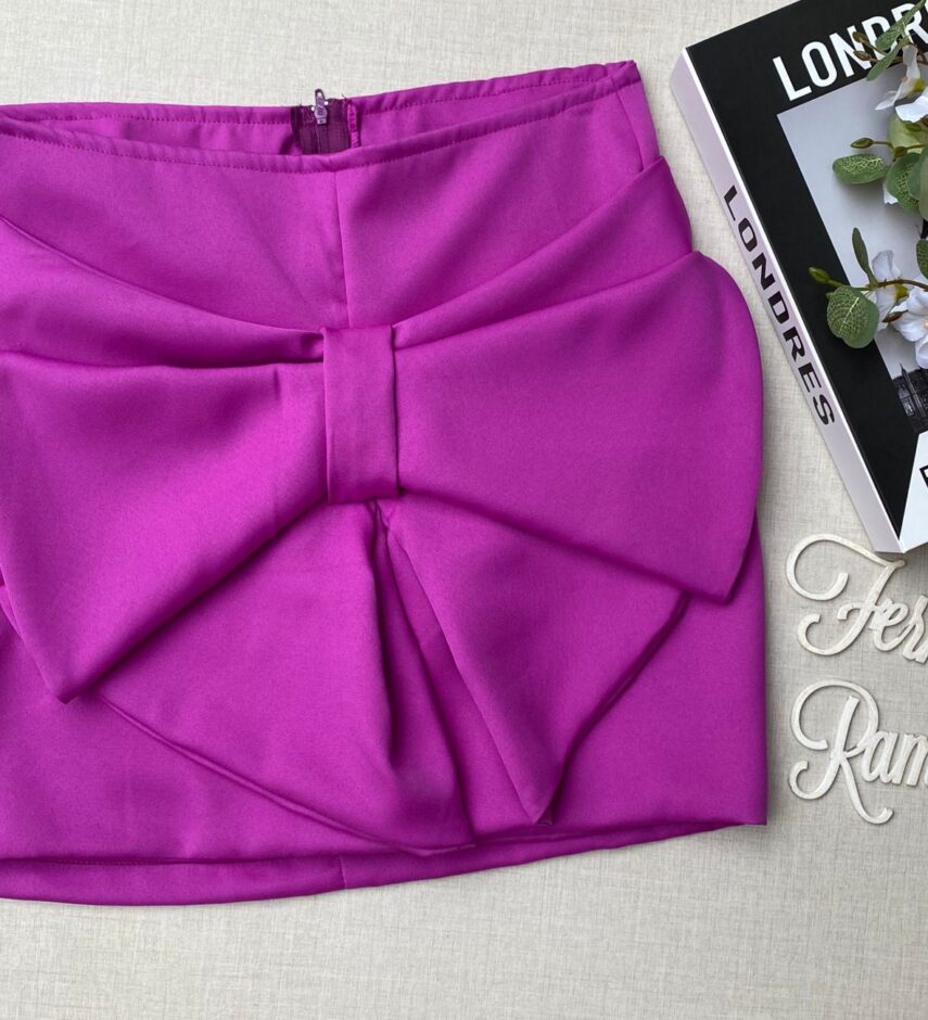 Saia Curta Feminina Detalhe em Laço Fúcsia - Fernanda Ramos Store