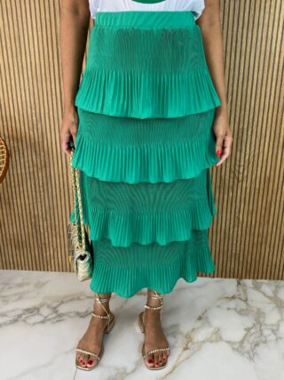 Saia Midi com Detalhe Plissado Verde - Fernanda Ramos Store