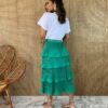 Saia Midi com Detalhe Plissado Verde - Fernanda Ramos Store