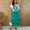 Saia Midi com Detalhe Plissado Verde - Fernanda Ramos Store