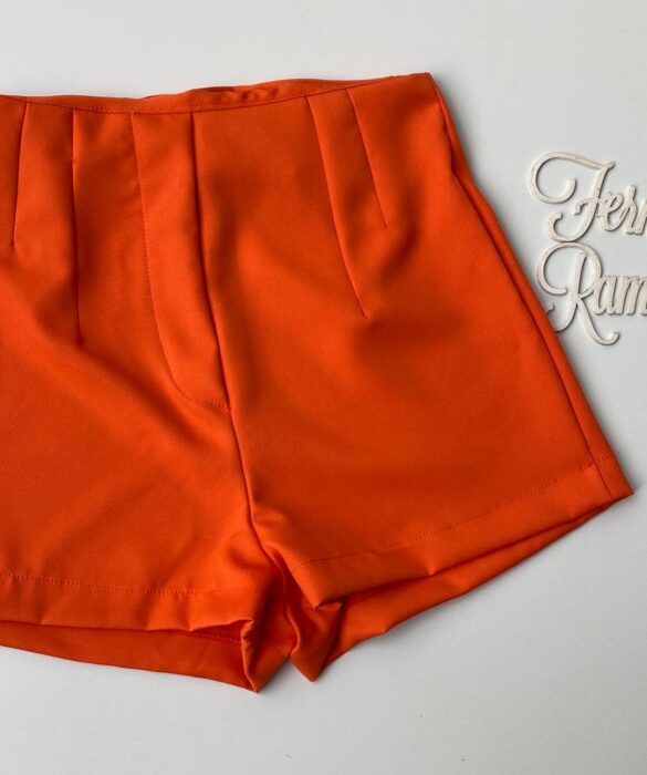 Short Feminino Alfaiataria Zíper Lateral Laranja Fernanda Ramos Store