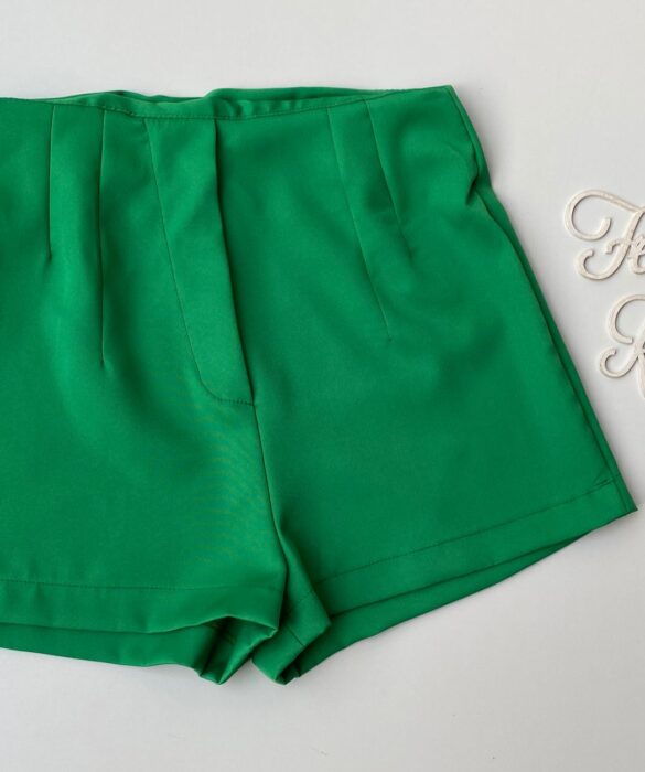 Short Feminino Alfaiataria Zíper Lateral Verde Fernanda Ramos Store