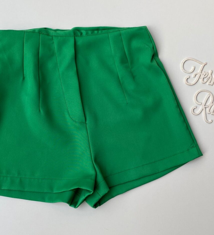 Short Feminino Alfaiataria Zíper Lateral Verde Fernanda Ramos Store