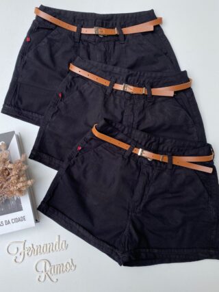 Short Feminino Sarja com Cinto Preto - Fernanda Ramos Store