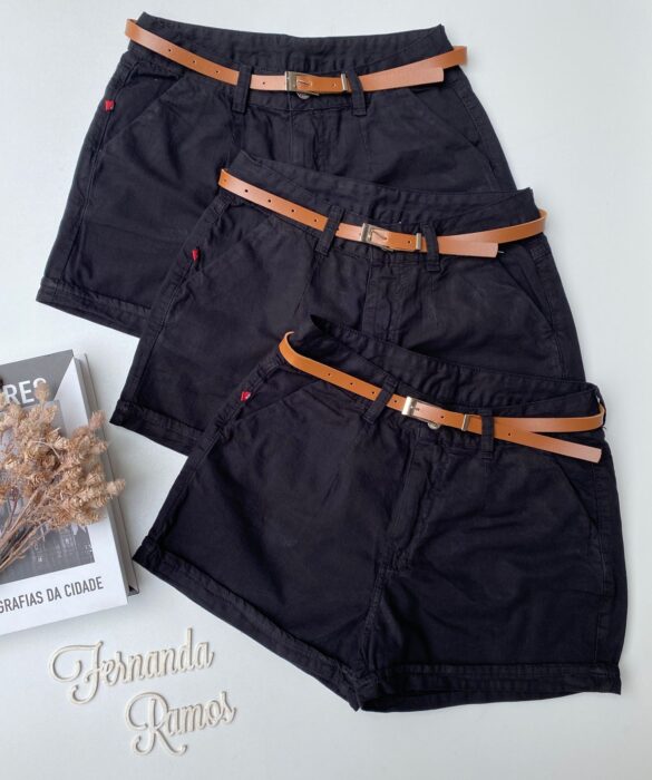 Short Feminino Sarja com Cinto Preto - Fernanda Ramos Store