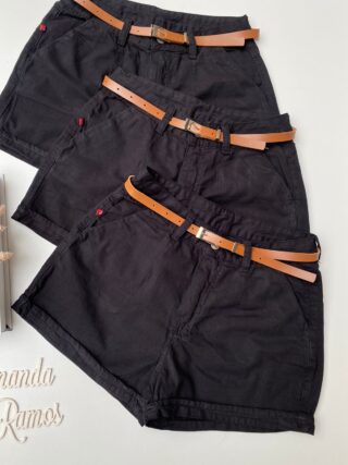 Short Feminino Sarja com Cinto Preto - Fernanda Ramos Store