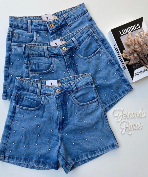 Short Jeans Feminino com Aplicações 500 Fernanda Ramos Store