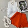 Short Saia Feminino Zíper Lateral Coral - Fernanda Ramos Store