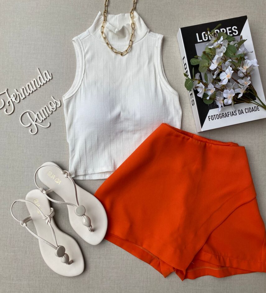 Short Saia Feminino Zíper Lateral Coral - Fernanda Ramos Store