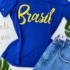 T-shirt Manga Curta com Estampa e Detalhes Vazados Azul - Fernanda Ramos Store