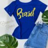 T-shirt Manga Curta com Estampa e Detalhes Vazados Azul - Fernanda Ramos Store