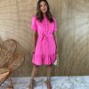 Vestido Curto sem Bojo com Botões e Amarração Rosa Fernanda Ramos Store