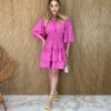 Vestido Curto sem Bojo Ombro a Ombro Poá Rosa Fernanda Ramos Store