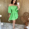 Vestido Curto sem Bojo Ombro a Ombro Poá Verde Fernanda Ramos Store