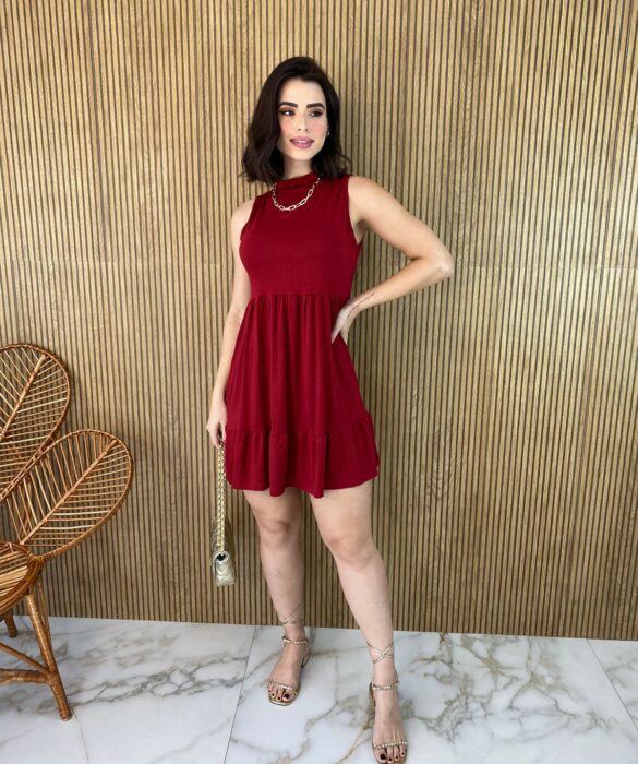 Vestido Feminino Curto de Malha sem Bojo Gola Vermelho Fernanda Ramos Store